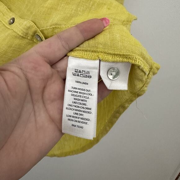 Sigrid Olsen Womens S 100% Linen Mustard Long Sleeve Button Up Shirt Lagenlook - Picture 5 of 6